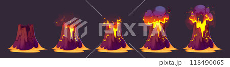 Animation stages of volcano erupt with flow lavaのイラスト素材 [118490065] - PIXTA