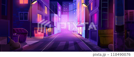 Neon city street at night 118490076