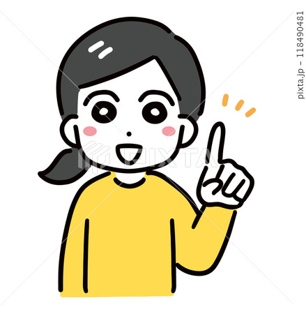人差し指を立てる笑顔の女性 118490481