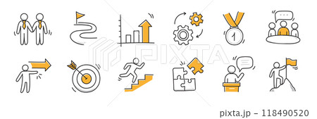 Doodle career icon set. Success winner, business goal, challenge hand drawn sketch line pen stroke style icon. Professional business career, goal sketch doodle drawn collection. Vector Doodle career icon set. Success winner, business goal, challenge hand drawn sketch line pen stroke style icon. Professional business career, goal sketch doodle drawn collection. Vector 118490520