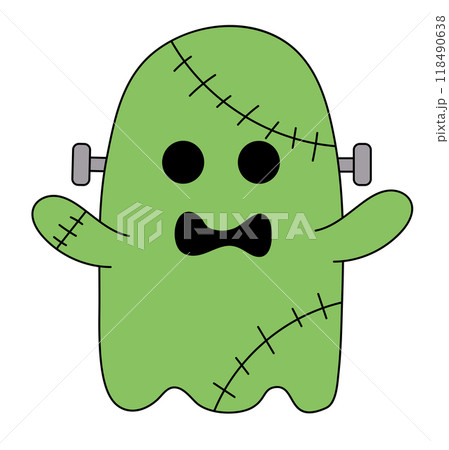 Cute Halloween ghost Frankenstein. Holiday cartoon character on white background. Vector Flat Illustration. 118490638