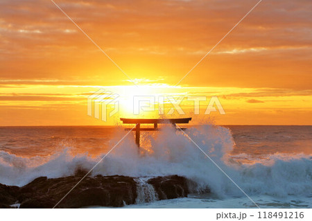 茨城県　大洗磯前神社からの初日の出 118491216