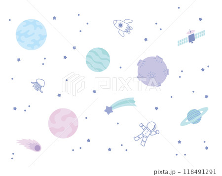 柔らかい色合いの宇宙イラストセット 柔らかい色合いの宇宙イラストセット 118491291