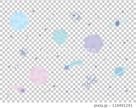 柔らかい色合いの宇宙イラストセット 柔らかい色合いの宇宙イラストセット 118491291