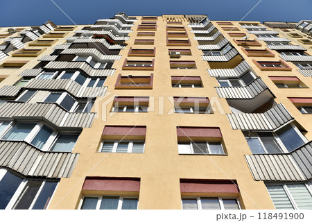 Flat of blocks from Communist period, worn out concrete buildings in Eastern Europe Flat of blocks from Communist period, worn out concrete buildings in Eastern Europe 118491900