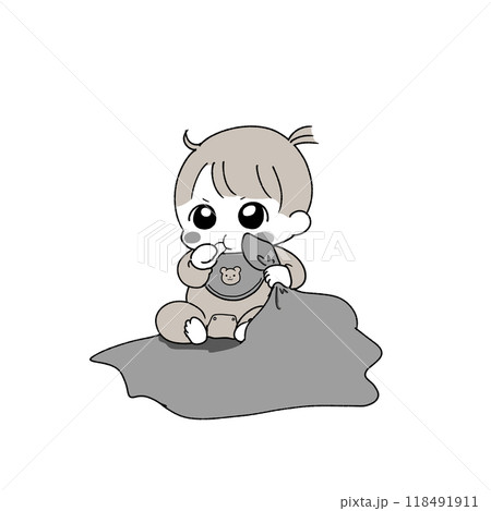 指しゃぶり赤ちゃん（モノクロ） 118491911