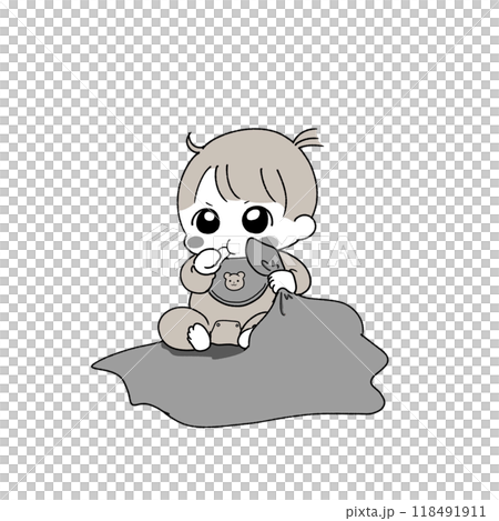 指しゃぶり赤ちゃん（モノクロ） 118491911