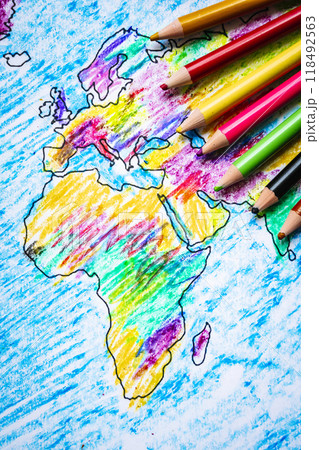 Africa Map Drawing with Colored Pencils for Kids 118492563