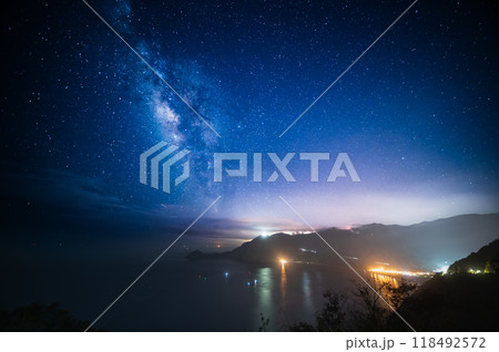Night Sky Over Coastal Mountains in Taiwan. 118492572