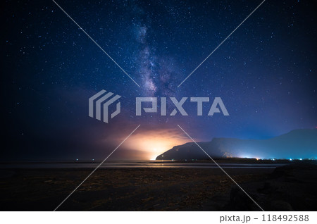 Night Sky Over Coastal Mountains in Taiwan. 118492588