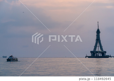 Sunset Silhouette of Tamsui Bridge. Sunset Silhouette of Tamsui Bridge. 118492645