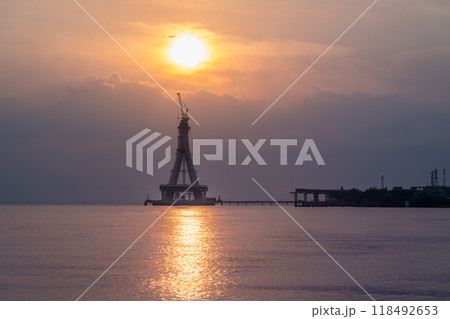 Sunset Silhouette of Tamsui Bridge. Sunset Silhouette of Tamsui Bridge. 118492653