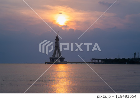 Sunset Silhouette of Tamsui Bridge. Sunset Silhouette of Tamsui Bridge. 118492654