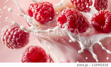 Raspberry milkshake splash background 118492816