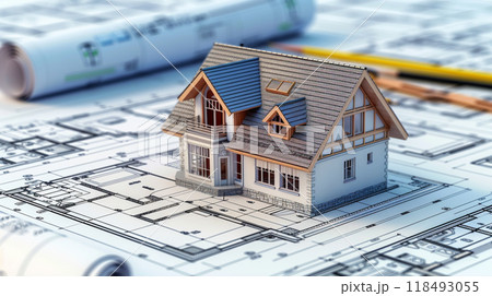 Design and construction of a house on the drawing. 118493055