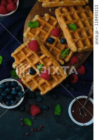 Belgian waffles on a dark background 118493213