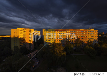 Old block of flats - apartment building made from concrete panels in communist era in eastern Europe, Prague, Czech Republic Old block of flats - apartment building made from concrete panels in communist era in eastern Europe, Prague, Czech Republic 118493293