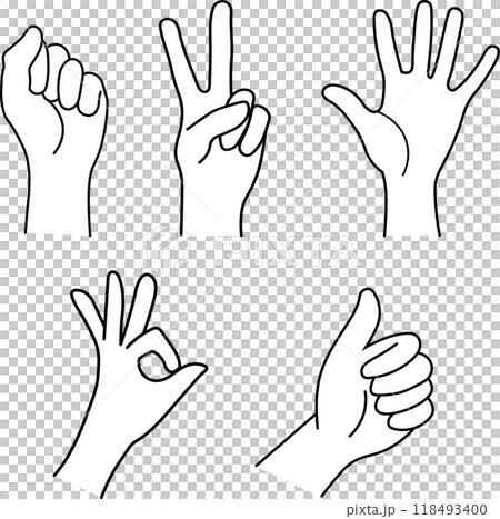 Monochrome line drawing of hand gestures Monochrome line drawing of hand gestures 118493400