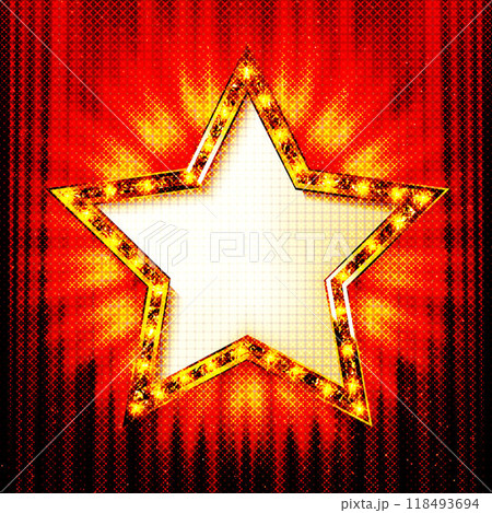 Star shaped gold frame with lighting bulbs 118493694