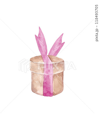Gift box with a modern style. Boxing with silk ribbon. Holiday decor. Art Design. Elegant decoration. Watercolor isolated illustration for your design. White background 118493705