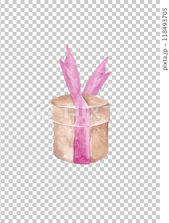 Gift box with a modern style. Boxing with silk ribbon. Holiday decor. Art Design. Elegant decoration. Watercolor isolated illustration for your design. White background 118493705