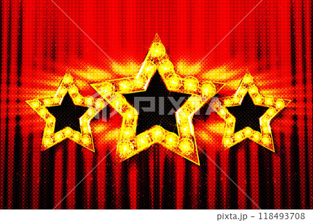 Star shaped gold frame with lighting bulbs 118493708