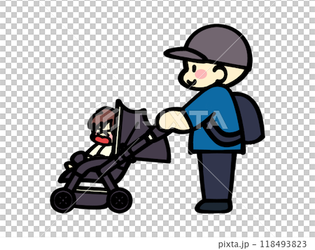 Illustration material of a man pushing a stroller Illustration material of a man pushing a stroller 118493823