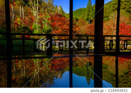 秋の季節に映える幻想的な紅葉リフレクション(漆塗りテーブル) 環境芸術の森(佐賀県唐津市) 秋の季節に映える幻想的な紅葉リフレクション(漆塗りテーブル) 環境芸術の森(佐賀県唐津市) 118493832