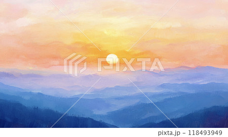 山並みから登る朝日　AI画像 118493949