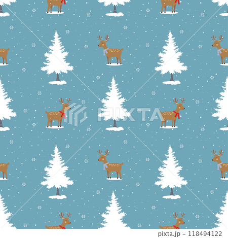 Christmas holiday seamless pattern with deers on winter,design for decorative,celebrate party,fashion,fabric,textile,print or wrapping paper 118494122
