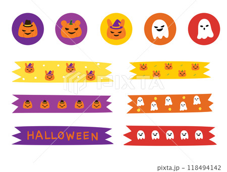 Halloween or tape for Stationery, daily planner stickers, notebook, element. pumpkin and ghost Halloween or tape for Stationery, daily planner stickers, notebook, element. pumpkin and ghost 118494142