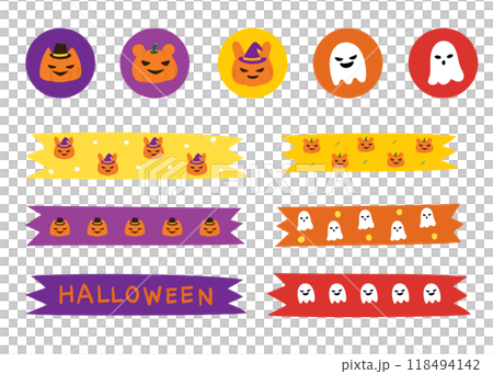 Halloween or tape for Stationery, daily planner stickers, notebook, element. pumpkin and ghost Halloween or tape for Stationery, daily planner stickers, notebook, element. pumpkin and ghost 118494142