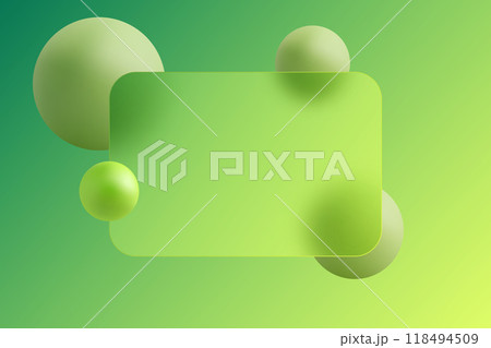 Website landing page template in glass morphism style. Frosted glass partition with floating spheres. 118494509