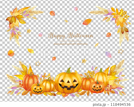 Cute hand-drawn autumn leaves and Halloween frame 118494536