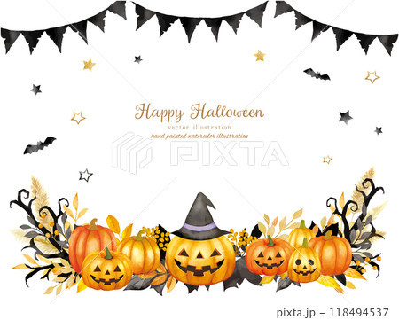 かわいい手描きタッチのハロウィンのベクターイラストフレーム 118494537
