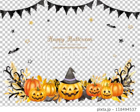 かわいい手描きタッチのハロウィンのベクターイラストフレーム 118494537