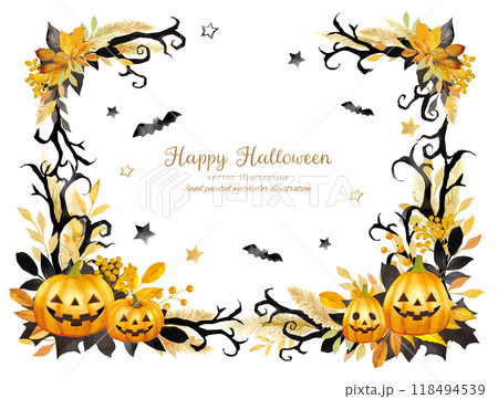 かわいい手描きタッチのハロウィンのベクターイラストフレーム かわいい手描きタッチのハロウィンのベクターイラストフレーム 118494539