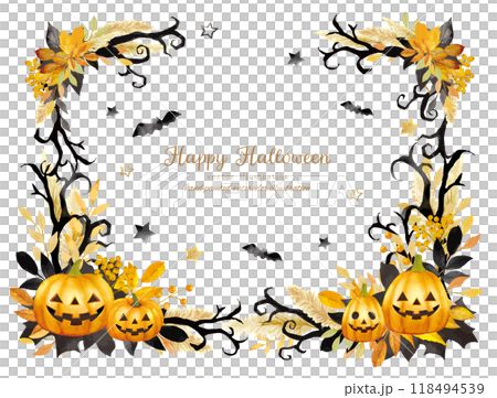 かわいい手描きタッチのハロウィンのベクターイラストフレーム かわいい手描きタッチのハロウィンのベクターイラストフレーム 118494539