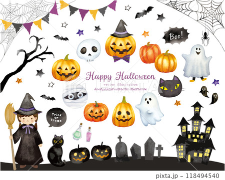 ハロウィンのかぼちゃと黒猫とハロウィン 118494540