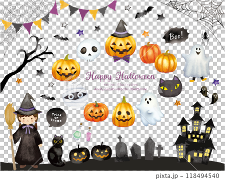ハロウィンのかぼちゃと黒猫とハロウィン 118494540