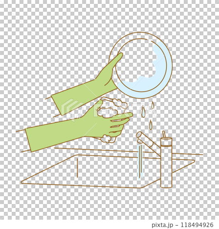 しもやけの対策:ゴム手袋を着けて食器を洗うイメージイラスト しもやけの対策:ゴム手袋を着けて食器を洗うイメージイラスト 118494926