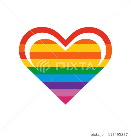 LGBTQ pride rainbow icon colorful hand-drawn symbol for diversity, inclusion, equality, and advocacy, ideal for social justice and pride celebration visuals. Simple LGBTQ rainbow icon hand-drawn for 118495887