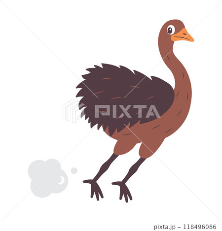 Cute Ostrich Big Bird Wildlife Animal Character is Braking to Stop 118496086