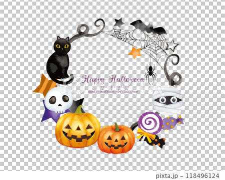 水彩手書きタッチのハロウィンモチーフのかわいいフレームデザイン 水彩手書きタッチのハロウィンモチーフのかわいいフレームデザイン 118496124