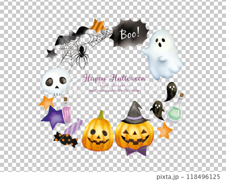 A cute frame design with a Halloween motif and watercolor hand-drawn touch 118496125