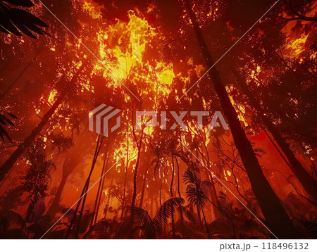 Forest fires in the Jungle. Forest raging in flames. Terrible new Climate reality. Climate change 118496132