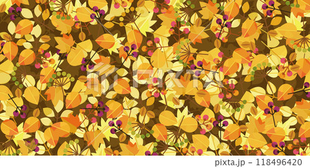 落ち葉と木の実の背景イラスト素材 ( ベクター パターン 柄 茶色 ) 落ち葉と木の実の背景イラスト素材 ( ベクター パターン 柄 茶色 ) 118496420