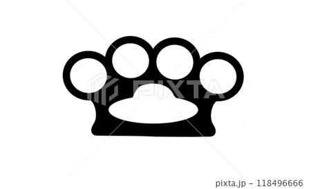 Isolated illustration of brass knuckles silhouette, black brass knuckles icon, classic gangster brass knuckles for hand to hand combat in flat design, brass knuckles weapon military sign Isolated illustration of brass knuckles silhouette, black brass knuckles icon, classic gangster brass knuckles for hand to hand combat in flat design, brass knuckles weapon military sign 118496666