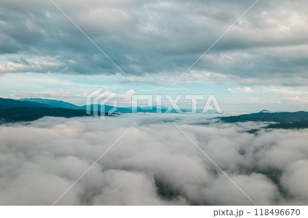 Aerial view of fog and morning sky from drone 118496670