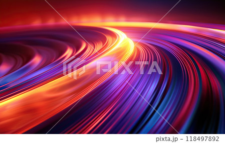 A dynamic image with streaks of vibrant red, blue, and orange colors in a swirling pattern. Generate Ai 118497892
